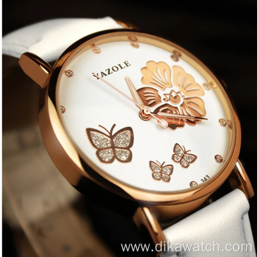 YAZOLE 343 Top Brand Fashion Butterfly Rose Gold Women Watches Luxury Rhinestone Quartz Watch Elegant Design Lady Wristwatch